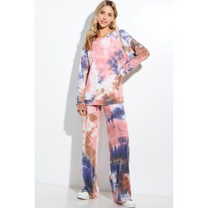 💕2 pc SET! Plush Pink Multi Tie Dye Lounge Set